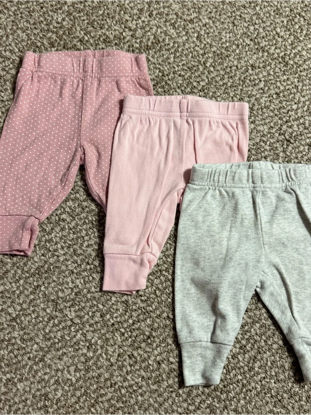 Lot of 3 Carter's Baby Girl Pants Pink Polka Dot Heather Gray 3 Months
